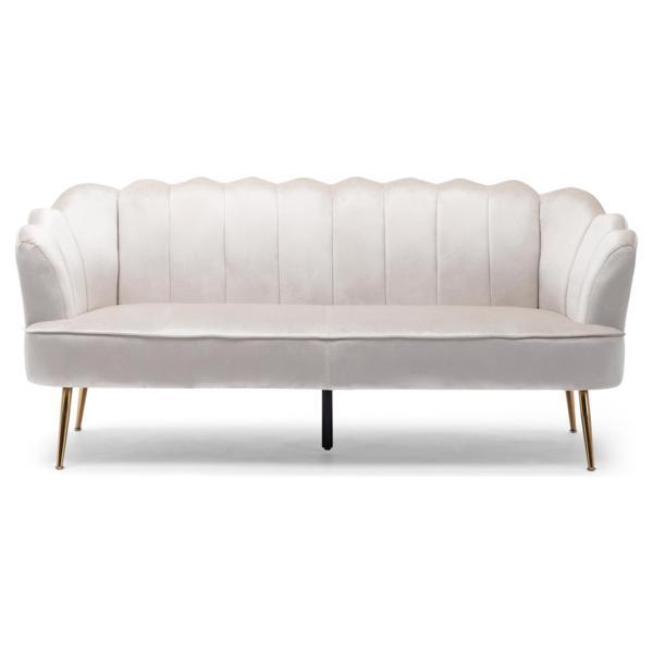 Overture 76" 3 Seater Sofa - Beige Velvet - Gold Finish Iron Legs 