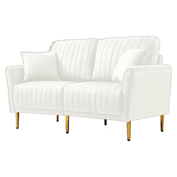 Zephyrion 57" Loveseat - Cream White Velvet - Metal Legs 