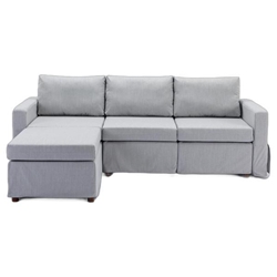 Davenport 86" Sectional Sofa 3 Seater with 1 Ottoman - Light Grey Linen Fabric - Rubberwood Frame 