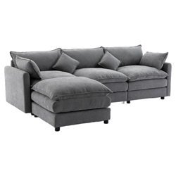 Gossamer 100" Modular Sectional Sofa 3 Seater with Ottoman - Grey Fabric 