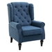 Hesper Button-Tufted Accent Chair with High Wingback - Blue Fabric - Solid Wood Frame and Eucalyptus Wood Legs - CAB1882