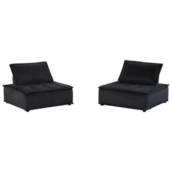 Kyneton Armless Lounge Chair- Black Velvet - Black Plastic Leg - Set of 2 