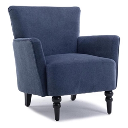 Asteria Accent Armchair - Blue Linen Upholstery - Solid Wood Feet 