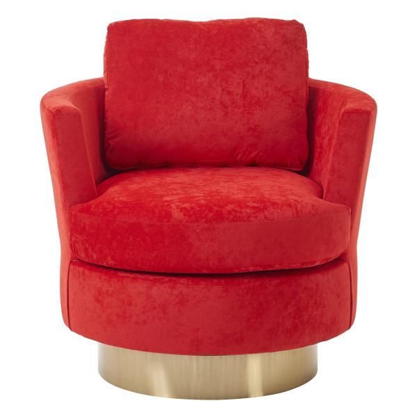 Hypnotic Velvet Swivel Barrel Chair - Red - Gold Stainless Steel Base 