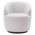 Kalima Swivel Accent Armchair Barrel Chair - Ivory White Teddy Fabric - Black Metal Ring