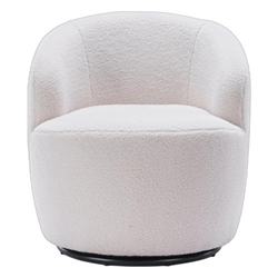 Kalima Swivel Accent Armchair Barrel Chair - Ivory White Teddy Fabric - Black Metal Ring 