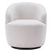 Kalima Swivel Accent Armchair Barrel Chair - Ivory White Teddy Fabric - Black Metal Ring - CAB1942