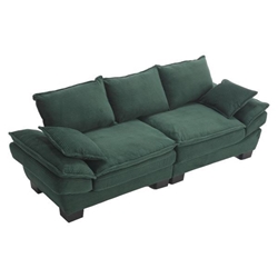 Gatsbystyle 88" Modern Sailboat Sofa - 3 Seater with 2 Pillows - Green Corduroy Fabric - Genuine Eucalyptus Wood Frame 