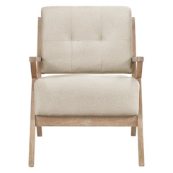 Thornhill Accent Chair - Sand-hued Upholstery - Solid Rubberwood Frame - Antique Walnut Finish 