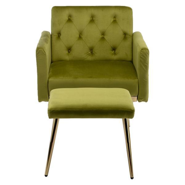 Vallwyn Accent Chair with Adjustable Armrests and Backrest - Olive Green Velvet - Black Iron Legs 