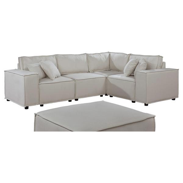 Nerissa 99" Modular Sectional Sofa with Ottoman in Beige Linen 