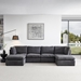 Epoch 129" Modular Sofa with Ottoman - Dark Grey Fabric - Solid Wood Frame and Legs - CAB1993