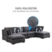 Epoch 129" Modular Sofa with Ottoman - Dark Grey Fabric - Solid Wood Frame and Legs - CAB1993