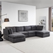 Epoch 129" Modular Sofa with Ottoman - Dark Grey Fabric - Solid Wood Frame and Legs - CAB1993