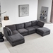 Epoch 129" Modular Sofa with Ottoman - Dark Grey Fabric - Solid Wood Frame and Legs - CAB1993