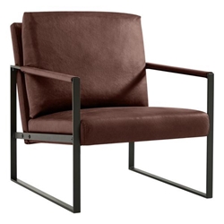 Maverick Accent Arm Chair - Brown Faux Leather - Black Metal Frame 