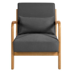 Jaffrey Leisure Chair with Solid Wood Armrest and Feet - Dark Grey Linen Fabric 