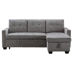 Celest 77" Reversible Sectional Storage Sleeper Sofa Bed - Chaise with Storage - Skin-Feeling Velvet Fabric - Light Grey Color 