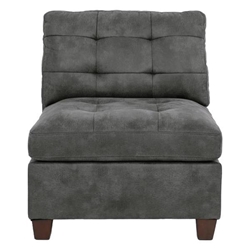 Village Tufted Armless Chair - Antique Grey Breathable Leatherette - Wooden Legs 