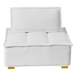 Glamour Ottoman - Lazy Sofa Style - Gold Wooden Legs - White Teddy Fabric 