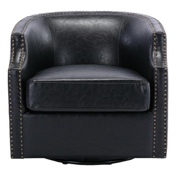 Zest Swivel Chair - Black Faux Leather - Solid Wood Frame 