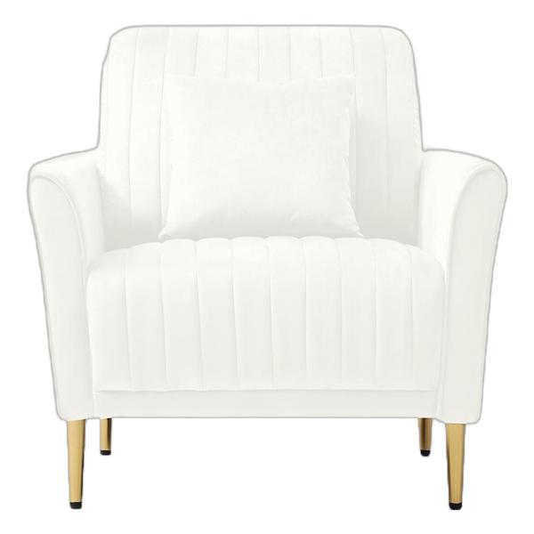 Thornton Accent Chair - Cream Velvet Upholstery - Mid-Century Modern Design 