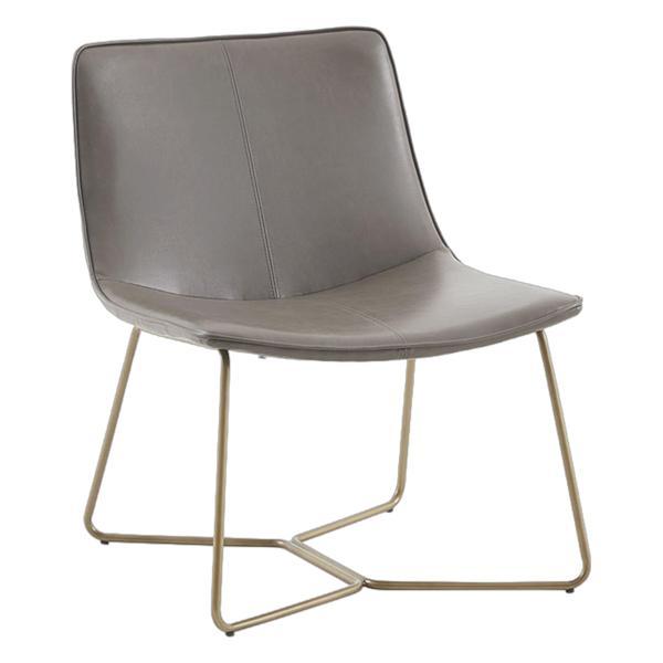 Savoir Accent Chair - Brown Faux Leather - Gold Metal Base 