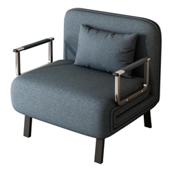 Skybound 31" Convertible Chair Bed - Blue and Grey Velvet - Sturdy Steel Frame 