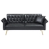 Yseult 67" Loveseat Sofa Bed with Adjustment Armrests - Black Faux Leather - Light Brown Wood Frame