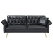 Yseult 67" Loveseat Sofa Bed with Adjustment Armrests - Black Faux Leather - Light Brown Wood Frame - CAB2072