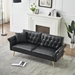 Yseult 67" Loveseat Sofa Bed with Adjustment Armrests - Black Faux Leather - Light Brown Wood Frame - CAB2072