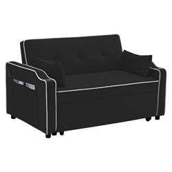 Yonderview 55" Sofa Bed - 3 in 1 Convertible - Adjustable Backrest Chair - Chaise Lounge with USB Ports - Cup Holder - Side Pocket - Black Velvet Fabric 