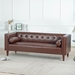 Oakhurst 78" Wooden Decorated Arm 3 Seater Sofa - Dark Brown Polyurethane Fabric - Birch Wood Legs - CAB2102