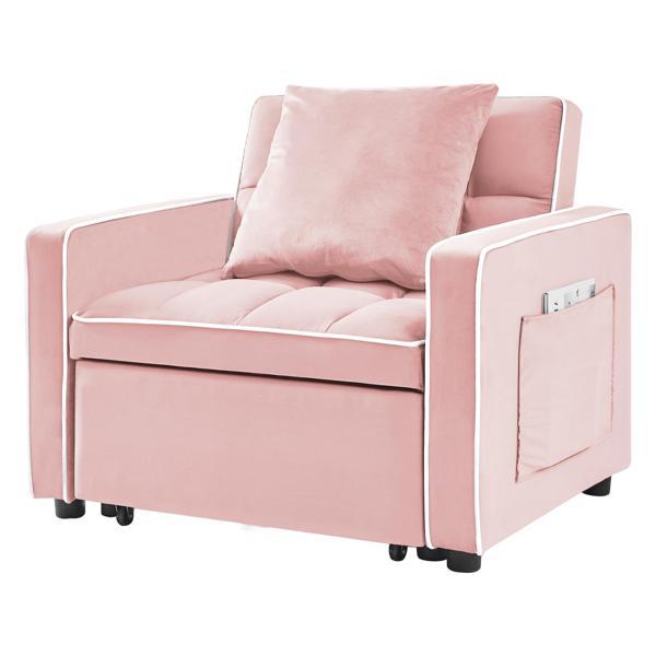 Maison Sofa Bed Chair - Pink Velvet - White Eucalyptus Wood Frame 