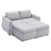 Kelda 34" 2 Seater Sectional Sofa with 2 Ottomans - Light Grey Linen Fabric - Rubberwood Frame - CAB2116