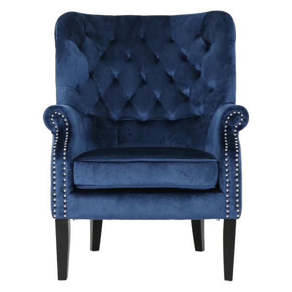 Seabrook Bay Club Chair - Blue Velvet - Dark Brown Finish Legs 