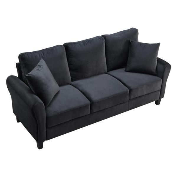 Rochest 78" Modern Velvet Couch with 2 Pillow - Black Velvet Fabric - Plastic Legs 