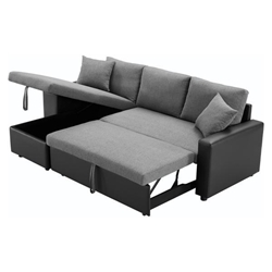 Alfreton 92" Sectional Sofa with Storage and 2 Stools - Steel Gray Fabric - Solid Wood Frame 