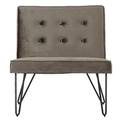 Yesteryear Modern Armless Chair - Grey Velvet - Iron Hairpin Legs 