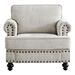 Vallanzo 1 Seater Chenille Upholstered Sofa with Nails and Armrests - White - CAB2144