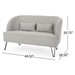 Kalani Loveseat - Light Grey Polyester Upholstery - Clean Black Finish Hairpin Legs - CAB2145