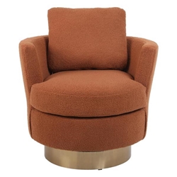 Ethereal Accent Chair - Brown Faux Fur - Swivel Barrel - Gold Stainless Steel Base 