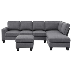 Duskview 104" L-shaped Sectional Sofa with Convertible Ottoman - Dark Grey Linen 