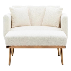 Elevado Accent Chair - White Teddy Velvet - Rose Golden Legs 