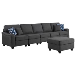 Peace 145" Dark Gray Linen 6 Seater Sofa and Ottoman - Dark Gray Linen Fabric - Plastic Legs 