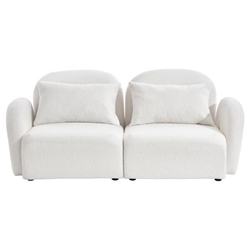 Fairview 66" Loveseat - White Teddy Fabric - Solid Wood Frame 