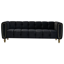 Terra Cove 83" Velvet Sofa - Black - Golden Metal Legs 