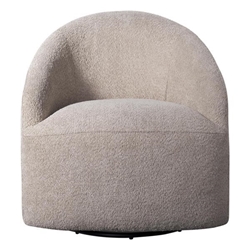 Florizion Upholstered 360-Degree Swivel Chair - Beige Faux Boucle Fabric - Black Metal Finish Legs 