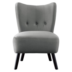 Renaissance Accent Chair - Gray Velvet - Button-Tufted Back - Brown Finish Legs 