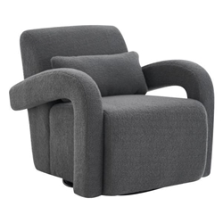 Morven Accent Chair - Dark Grey Teddy Fabric - Curved Arms and Thick Cushioning 